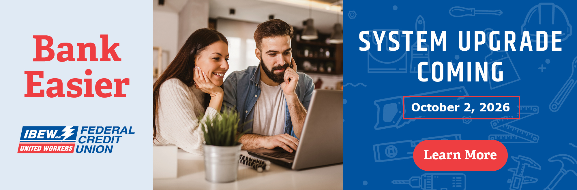 Conversion Banner, A man and woman look at a computer lovingly. October 2, 2026 